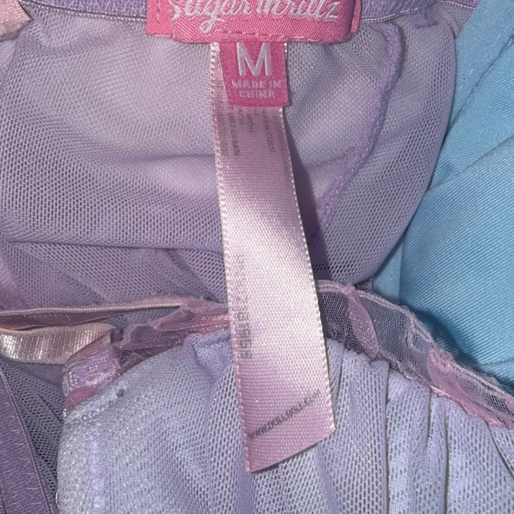 Frilly Micro Mesh Sugar Thrillz Corset Bustier Cotton Candy Pink Purple Cami med - Picture 6 of 8